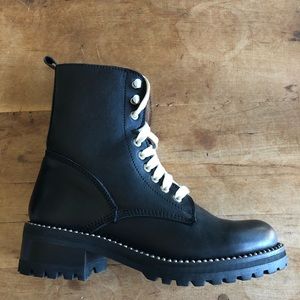 Steve Madden Black Lace Up Boots (White Laces)